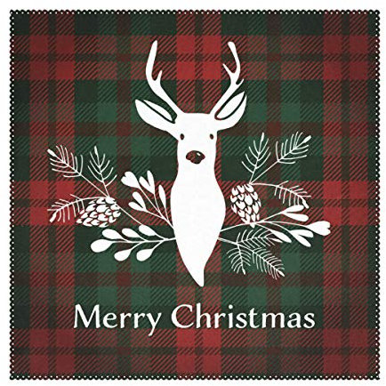 My Daily Platzdeckchen mit weihnachtlichem Hirschmotiv, 4 Stück, kariert, rot und grün, Gingham-Gitter, hitzebeständig, waschbar, Tischsets für Esszimmerküche