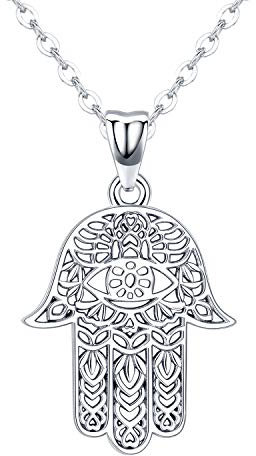 Hamsa Hand Halskette, 925 Sterling Silber Anhänger Schmuck für Frauen Männer, Sacred Vintage Hand von Fatima Evil Eye Anhänger mit Schmuck Geschenk Frauen Symbolik Freundschaft Lotus Charm