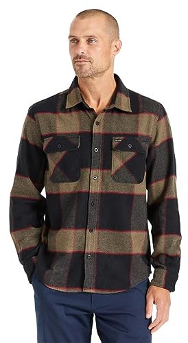 BRIXTON Herren Bowery L/S Flanell Hemd mit Button-Down-Kragen, Heather Grey/Charcoal, XXL