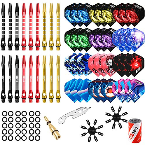 CyeeLife Darts Zubehör Set 36 Flights,18 Alu Schäfte,100 Gummiringe,2 Dart Werkzeug,Schärfer und 16 Flightkappen