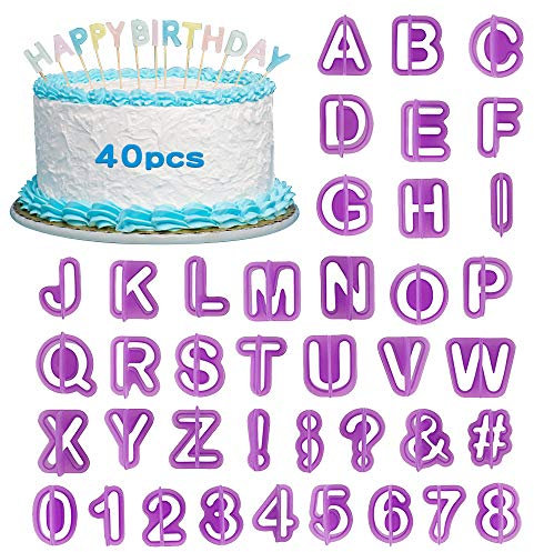 XCOZU 40 Piezas Cortadores Fondant Moldes con Letras de Plástico para Decoración de Pasteles, Alfabeto Cortadores Molde, Letras Herramientas Decorar para Hornear Galletas Fondant Pasteles