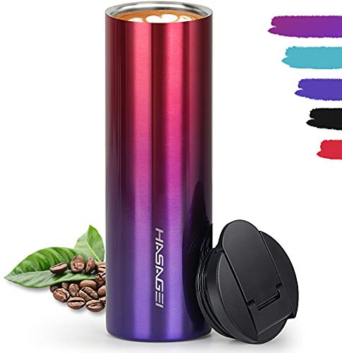 HASAGEI Travel Mug, Insulated Mug for Hot and Cold Drinks, Reusable Cup with Leakproof Lid Vacuum Stainless Steel Bottle for Coffee and Tea (Red Purple 500ML)