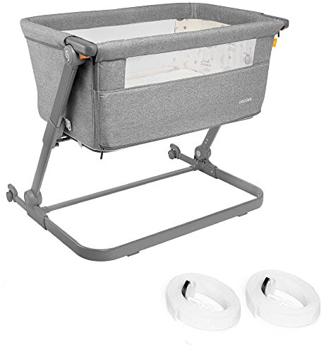skiddoü Babybett Natt 3in1 Beistellbett Reisebett Zustellbett, freistehendes Babybett für Kleinkinder, höhenverstellbar, zusammenklappbare leichte Aluminium Konstruktion, hellgrau