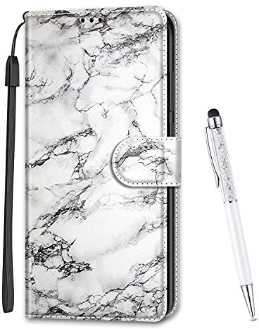 MadBee Compatible with iPhone XR Case 6.1 Inch, Full Body Colorful Pattern Design Flip Magnetic Detachable PU Leather Wallet Case Cover for iPhone XR (Marble A)