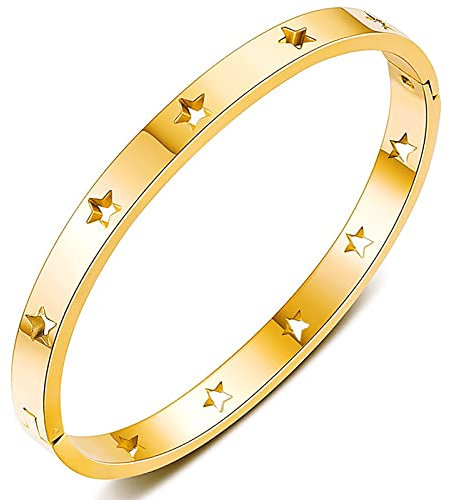 Gleamart Gold Simple Style Love Bangle Bracelet Stainless Steel Star Buckle Bracelet for Women
