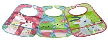 kikka boo KIKKABOO LAMA-CACTUS-GOAT Lätzchen aus Frottee und EVA für Babys, Set mit 3 Frottee-Lätzchen, wasserdicht, 4 Monate, Grün