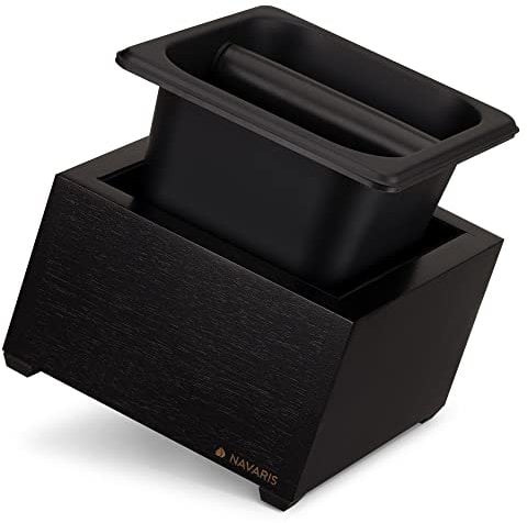 Navaris Abklopfbehälter aus Akazienholz 18x17x11cm - Abschlagbehälter für Siebträger - Zubehör für Espresso Kaffeemaschine Siebträgermaschine - schwarz