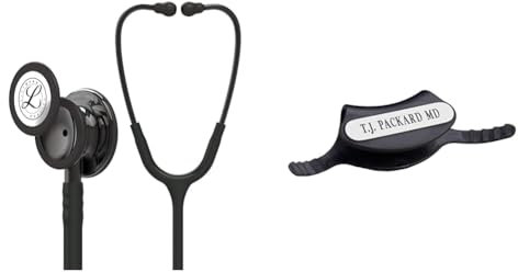 3M Littmann Classic III Stethoskop zur Überwachung, Smoke-Finish Bruststück, schwarzer Schlauch, 69 cm, 5811 & 3M Littmann Stethoskop-Namensschild, Schwarz, 40007