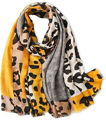 LumiSyne Leopardenmuster Schal Für Damen - Mode Animal Print Baumwolle Leinen Mit Fransen/Quaste - Langer Große Leicht Warme Schultertuch Stola