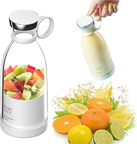 Delliop Mini Licuadora Portátil,Mini Exprimidor,350ml Batidora Vaso Taza,Hasta 15 Usos por Carga 1400 mAh USB Recargable Botella Licuadora Pequeña,Mini Batidora Portátil Personal para Batidos (BLANCO)