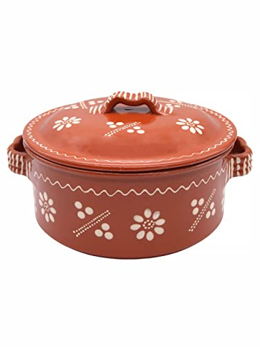 Portuguese Pottery Glazed Clay Cooking Pot With Lid Terracotta Casserole Cazuela (7 Quarts)