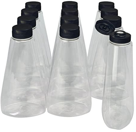 Botella de plástico PET con tapón de válvula antigoteo. 12 botes aptos para uso alimentario de 500 ml para dispensar miel, salsas, mermeladas, etc.