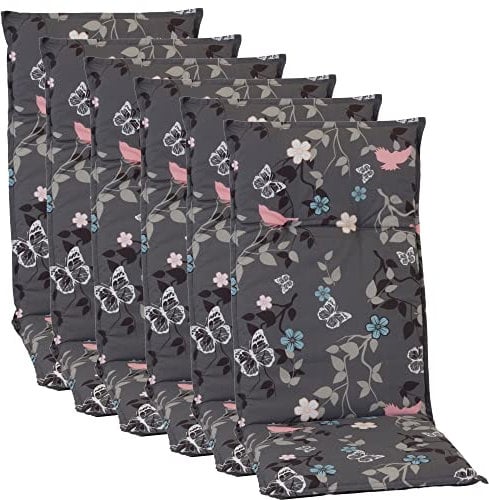 NYVI Gartenstuhl Auflagen Hochlehner 6er Set Barcelona - UV-Beständig, Atmungsaktiv, Strapazierfähig - Hochlehnerauflagen Sitzkissen Outdoor - Sitzauflagen für Gartenstühle 118x50cm Vintage Flower