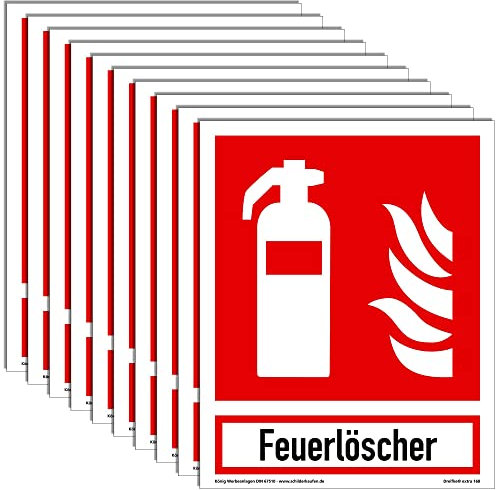 10 Schilder Feuerlöscher | extra langnachleuchtend | PVC selbstklebend 200x250mm | mit Schriftzug Feuerlöscher | DIN EN ISO 7010 F001 | DIN 67510 (Brandschutzzeichen) Dreifke® extra 160