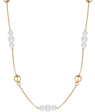 Lulu Jane Damen Perlenhalskette Messing gelbgold rund Muschelkernperle 8,0-10,0 mm weiß Venezianerkette