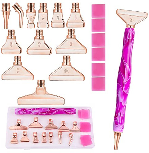 papasgix 20 Pcs Diamond Painting Pens Kits, Diamond Art Metal Drill Pen Tips with Multi Replacement Pen Heads, 5D Diamond Painting Accessories Tools for DIY Craft Crystal Drill Bead (Rose 20 Pcs)