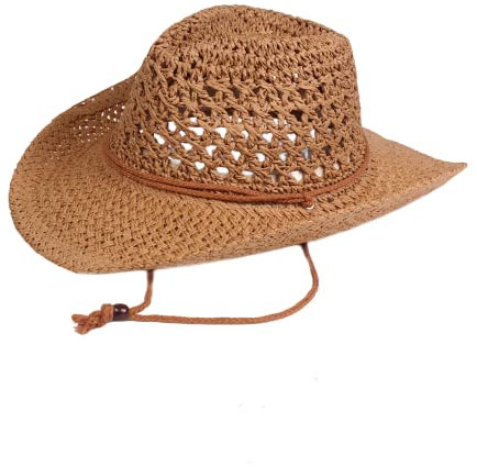 JIAHG Summer Straw Cowboy Cowgirl Hat Men Women Fashion Jazz Cap Western Hat Hollow Out Sun Protection Beach Hiking Hat Floppy Packable Unisex Straw Hats Khaki