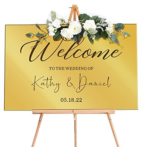Welcome to Our Wedding Sign Personalised Wedding Entrance Sign Custom Welcome Weddings Signs Mirror Acrylic Guide Plaque Weddings Mirror Signs(Gold L Design 1)