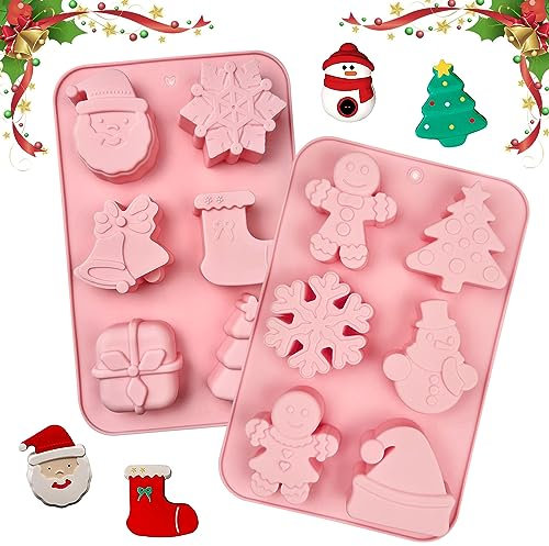 Silikonform Weihnachten, 2pcs Weihnachts Silikonformen, 6 Hohlräume Silikonform Weihnachten, Weihnachten Silikonform für Backen, Kuchen, Schokolade, Weihnachten, Lebkuchen, Gelee, Seife