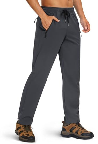 EKLENTSON Mens Lightweight Work Trousers Quick Dry Jogging Bottoms Stretch Casual Travel Pants Zip Pocket Dark Grey,32