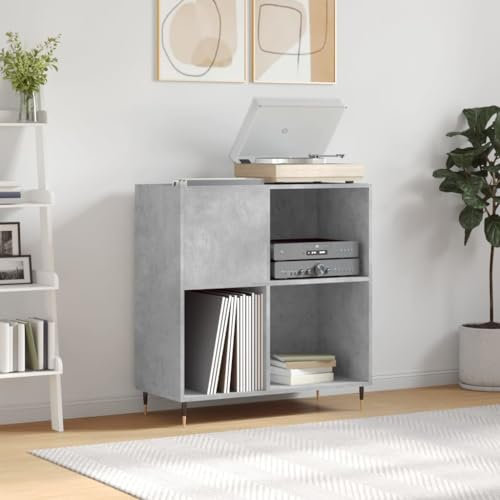ZEYUAN Armoire à disques Gris béton 84,5x38x89 cm Bois d'ingénierie,Chaine HiFi avec Platine Vinyle,Rangement Disque Vinyle