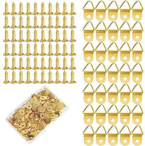 100 Stück Bilderhaken Bildaufhänger Bilderrahmen Aufhänger Haken mit Schrauben Picture Hängehaken für Haus Büro Foto Bild Malerei Hängen Gold