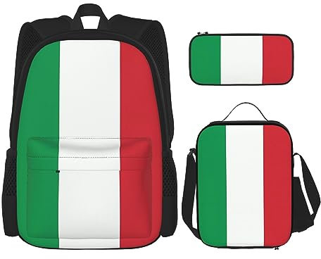 Schulranzen-Kombination – Modisches und leichtes Schulranzen-Set für Mädchen, Schulranzen-Sets Hortensie, Aquarell, Flagge Italien, Einheitsgröße