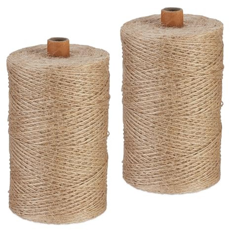 Relaxdays 2 Rouleaux de Ficelle en Jute (chacune : 500 m), Bricolage, Jardin, Emballage, Nature