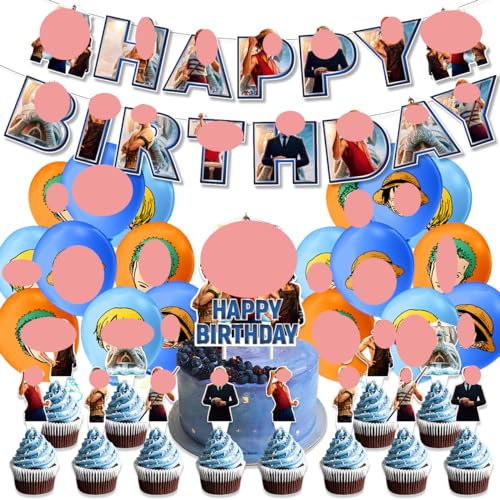 BSNRDX Geburtstag Deko 32 Stück,Party Deko, Anime Themenparty Deko, Kindergeburtstag Deko Luftballon Kuchen Topper Dekoration Happy Birthday Banner