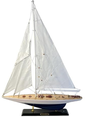 Detailed 50cm long wooden model Enterprise J Class Sailing Yacht | Americas Cup Racing Yacht | Nautical ornament | sailboat model | Enterprise sailing ship model | Fully assembled model boat kit