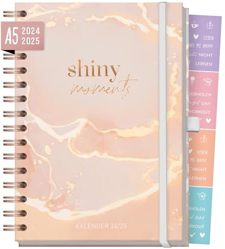 Häfft-Timer Fancy Deluxe 2024/2025 A5 Shiny Moments Schülerkalender, Schülerplaner, Schulplaner, Semesterplaner mit Spiralbindung für Oberstufe, Ausbildung, Uni - nachhaltig & klimafreundlich