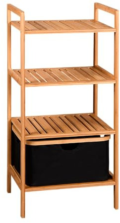 Kesper | Regal mit Korb, Material: Bambus, Polyester, Maße: 44 x 34 x 93,5 cm, Farbe: Braun, Schwarz | 19438