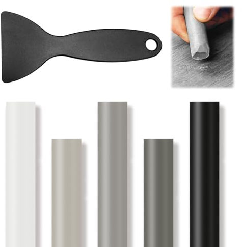 Wax Filler Sticks for Wood Repair, Soft Furniture Scratch Repair Crayons with Scraper Multi-Surface Light Dark Oak Wood Filler for Floor Table Door Guitar Scratches Holes (Grey)