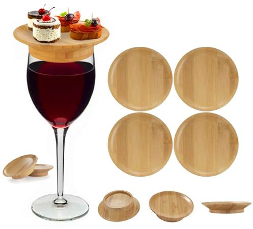 Wine Glass Charcuterie Topper, Charcuterie Wine Glass Topper, Wine Glass Charcuterie Board Topper, Bamboo Wine Glass Topper Coasters, Wine Glass Topper Charcuterie Plate, Wine Glass Topper (4Pcs)