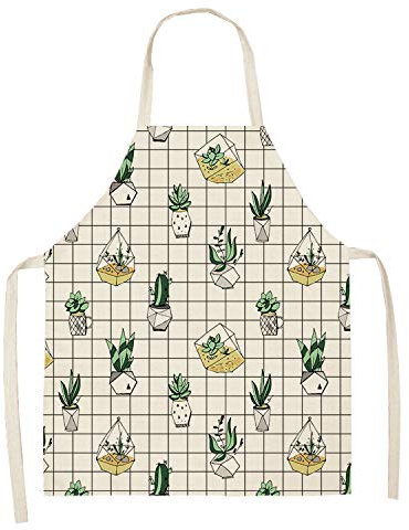 Kittelschürze Damen Gelber Kaktus Grün Kochschürze Kinder Baumwolle Leinen Kinderschürze Verstellbare Kochschürze Damen Waschbar Schürze Kinder Herren Langlebig Küchenschürze Mädchen 38x47cm