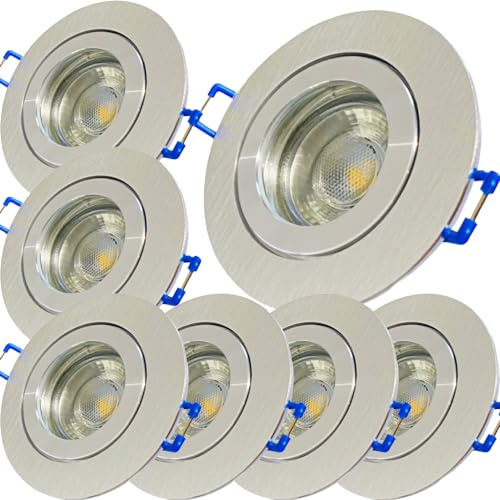 LED Bad Einbaustrahler 230 Volt | 7 x 5 W | Farbe ALUMINIUM geb. IP44 LED Einbauleuchte Neptun Rund Neutralweiss Feuchtraum Dusche Innen oder Aussen geeignet Rostfrei Lampe Austauschbar Schutzglas