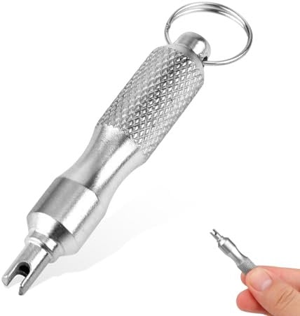 PEUTIER Portable Valve Core Removal Tool, Stainless Steel Tyre Valve Core Tool Silvery Tire Valve Stem Puller Tool Tire Valve Disassembly Remover Tire Valve Key for Car Truck Repair Install Accessory