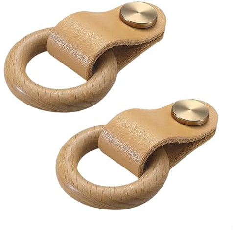 2 Stück Möbelgriff Lederschlaufe Schrankgriff runde Form Buche für Kleiderschrank,Schublade, Küche und Tür,Ledergriffe für MöbelKnopf Heimwerkerzubehör,einzelnes Loch (Light brown)
