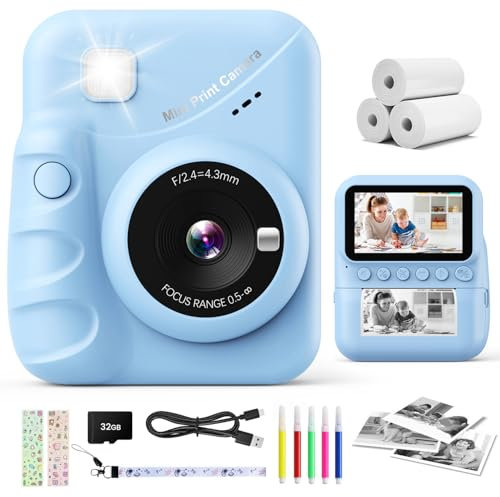 CalineGam Camara Fotos Infantil Instantanea, 3,0'' Pantalla HD 48MP Cámara Instantánea Niños con Tarjeta de 32 GB, 1080P Camara Infantil Digital Niños, Regalo para Niños y Niñas 3 a 12 Años (Azul)