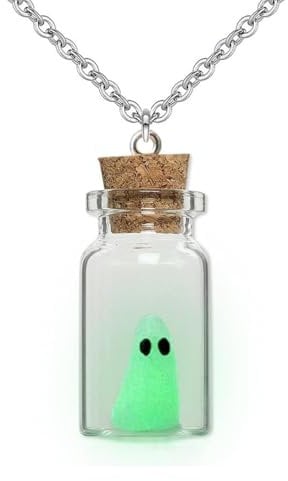 GAUEIOUR Glow in Dark Ghost Necklace,Drift Bottle Pendant Necklace,Halloween Role Play Party Jewelry,Guard, Bring Good Luck, Novelty Bottle Ghost Jewelry Gift