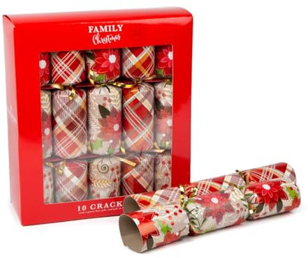 Classic Christmas Family Party Crackers for loved ones | Birthday Party Crackers | Luxury Christmas Party Crackers | 10” x 12” (TARTAN & POINSETTIA)