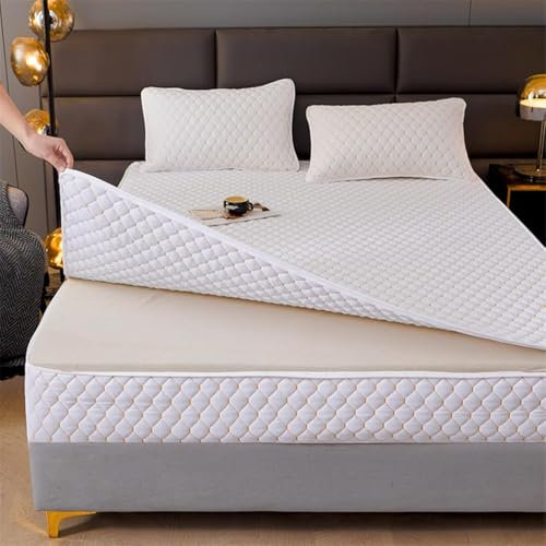 ELYSYSRL Coprimaterasso Matrimoniale con Cerniera 160x190/180x200 Copri Proteggi Materasso Imbottito, Singolo Proteggi Materasso con Angoli Letto Traspirante Lenzuolo Lavabile(White,160x200+25cm)
