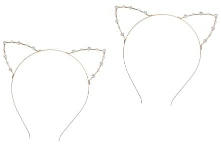 IWOWHERO 2st Kleid Mit Katzenohren Katze Cosplay Stirnband Essen Ohr Tiaras Ohren Haarbänder Strass-kopfschmuck Ohren-stirnband Katze Krone Perlenstirnbänder Ohrdiademe Golden