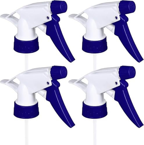 Niltracy 4 Pcs Spray Bottle Nozzles Heavy Duty Spraying Bottle Replacement Part Leak Proof Mist Water Bottle Spray Nozzle for Adjustable Sprayer for Bottles 16Oz 24Oz 32Oz (White & Blue)