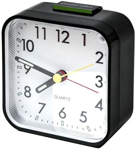 Wecker Analog Leise Ohne Ticken, Quarzwecker mit Lauter Alarm, Nachtlicht, Schlummerfunktion,Batteriebetrieben Tragbarer Wecker für Schlafzimmer Wohnbereich Büro Reisen (schwarz)