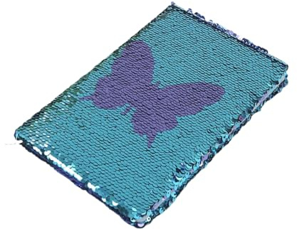 URCHUZE Wendepaillette Reversible Pailletten Notizbuch Tagebuch mit Blätter Schmetterlings Tagebuch Kinder Mädchen Kinder Geschenke für Mädchen und Jungen 6-10 Jahre Größe A5 (215 x140mm)