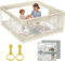 EveryKip® Laufstall Baby 120x120cm, Laufgitter baby mit atmungsaktivem Netz, Baby Laufstall mit Reißverschlusstür, Kinder laufgitter, Kleines Laufstall (Beige)