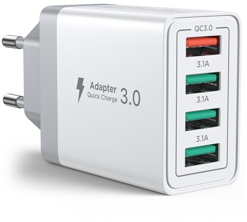 USB Ladegerät, 4-Port 33W Schnellladegerät, USB Netzteil mit QC 3.0 Mehrfach USBStecker Power Adapter für iPhone 16 15 14 13 12 11 Pro Max, Samsung, Huawei, Xiaomi, Handys Fast Charger Ladeadapter