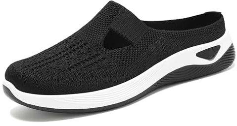 Ciabatta Donna Estiva, Ciabatte Ortopediche Donna Estive - Pantofole Traspiranti in Maglia Slip on Leggere Antiscivolo Scarpe Chiuse Comode Morbide Sneakers con Memory Foam per Casa Nere 37
