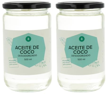 PLANETA HUERTO | Pack 2x Aceite de Coco Desodorizado Ecológico 500 ml – Aceite de Coco Sin sabor ni olor, ideal para cocinar saludable y cuidado de la piel y cabello